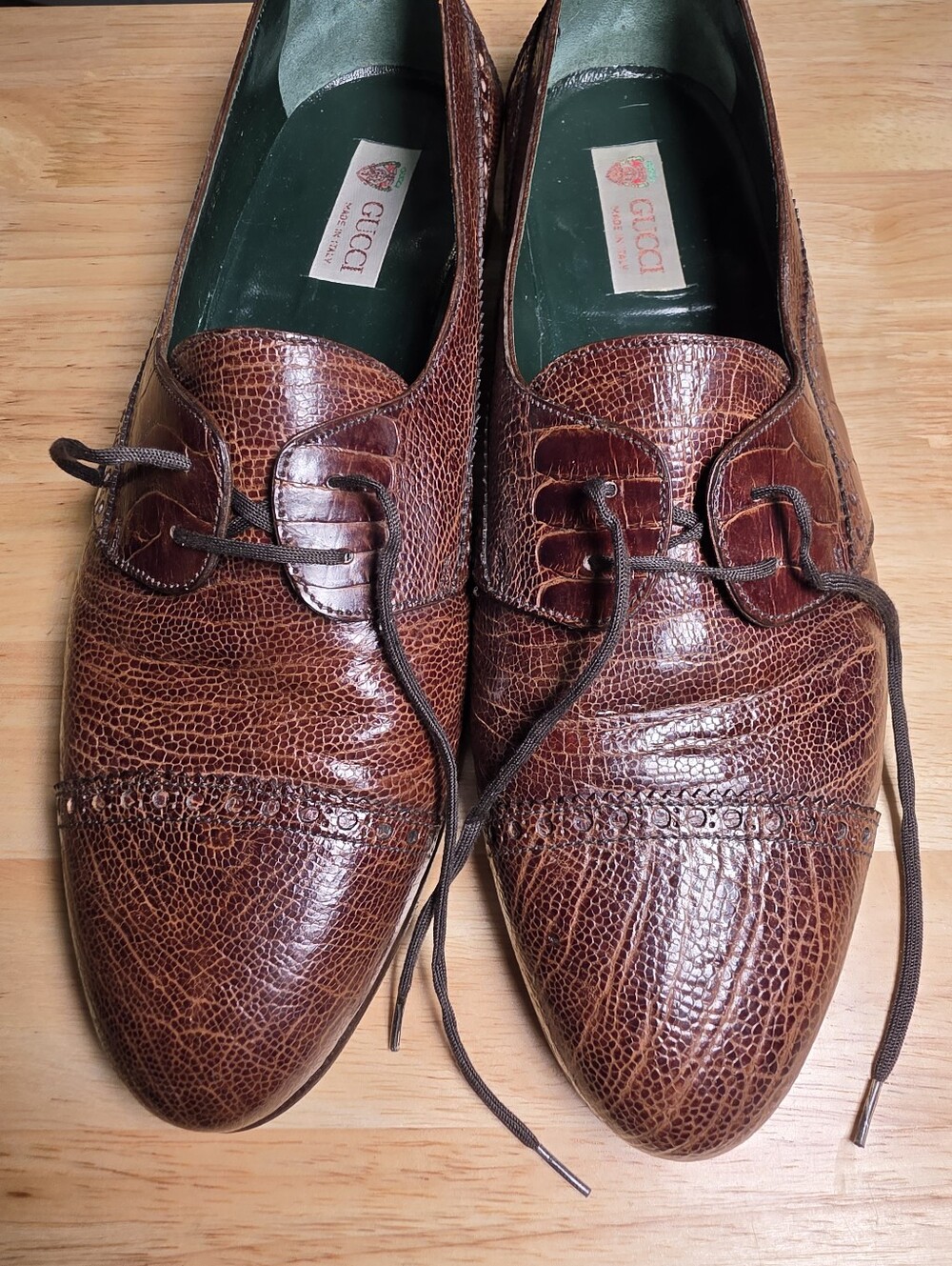 Vintage Gucci Men’s 42.5D/9 US Size Brown Lizard Oxfords with Box